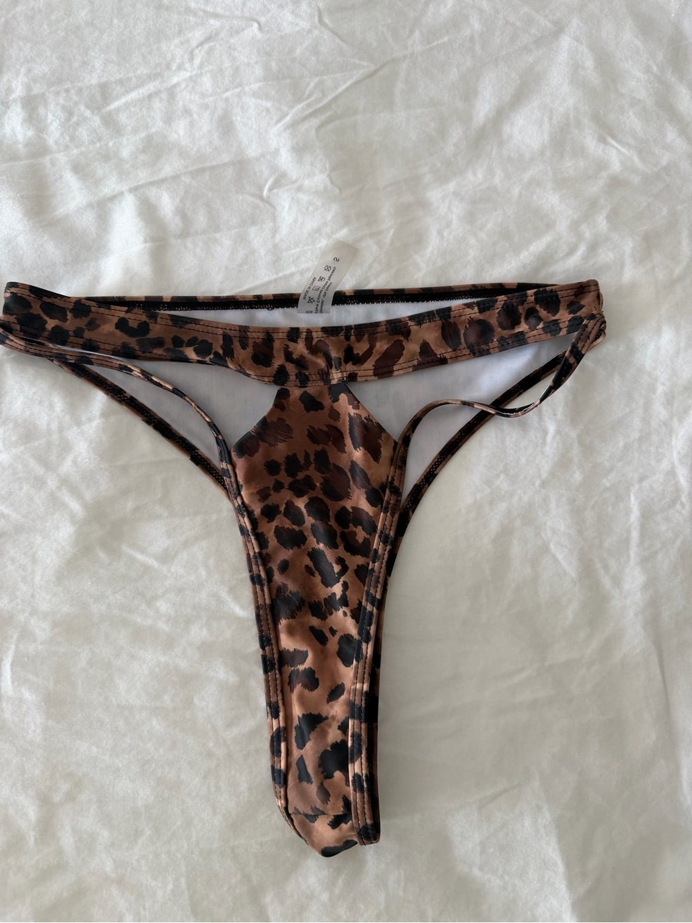 Leopard Print Brown Thong Bikini Bottom - Women Swim